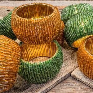 Gorgeous Beaded Green and Gold Holiday Napkin Rings - Set of 8 - 4 Green/4 Gold
